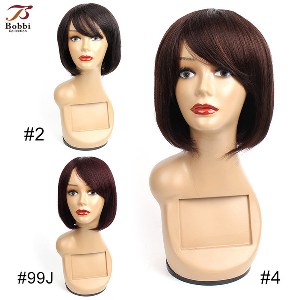 Machined Made Human Hair Wigs None Lace 10 Inch Short Bob Style Brazilian Straight Hair Color #2 #4 #99J Non Remy Cheap Human Hair Wigs