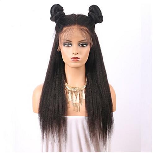 MHAZEL 20inch kinky straight lace front full lace wig middle part baby hair heat resistant fiber