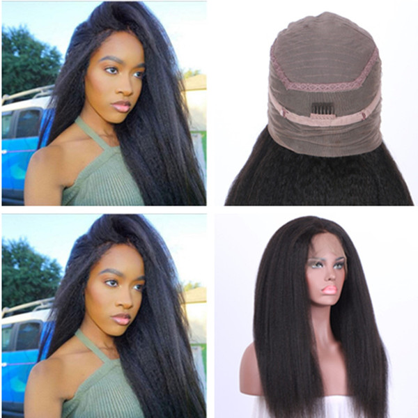 Ialian Yaki 360 Lace Frontal Wig Pre Plucked Soft & Kinky Straight Remy Malaysian Human Hair 360 Wig No Tangle No Shedding