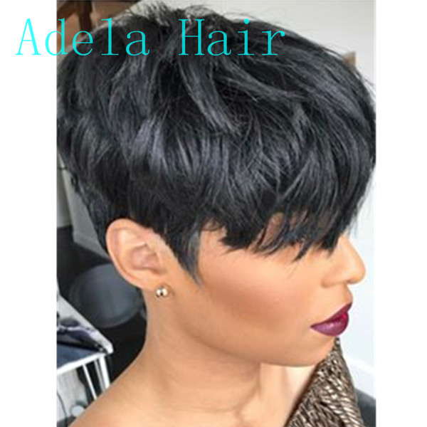 100% Human Hair Short Lace Front Straight Wigs For Black Women Pixie Wig Machine made Short Wig