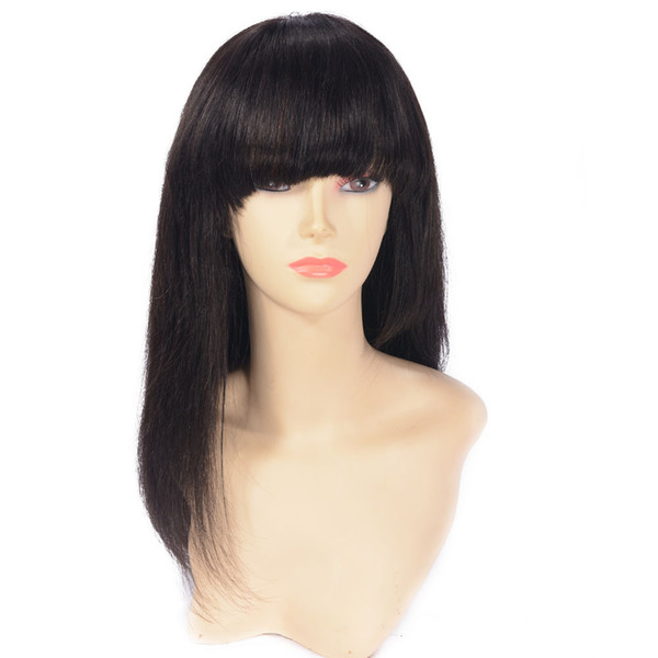 Brazilian virgin human hair machine-made wig 130% density glueless natural straight natural color free part with fringe hair