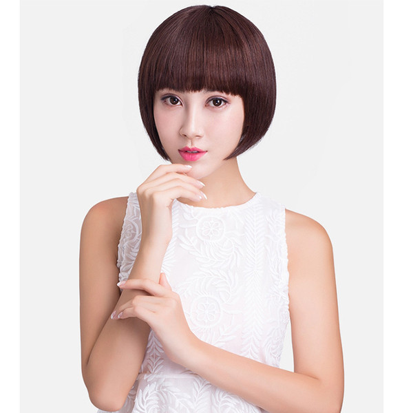 Brazilian Human Hair Wigs With China Bangs Short Style Machine Made Natural Black Wig For Women By Epacket