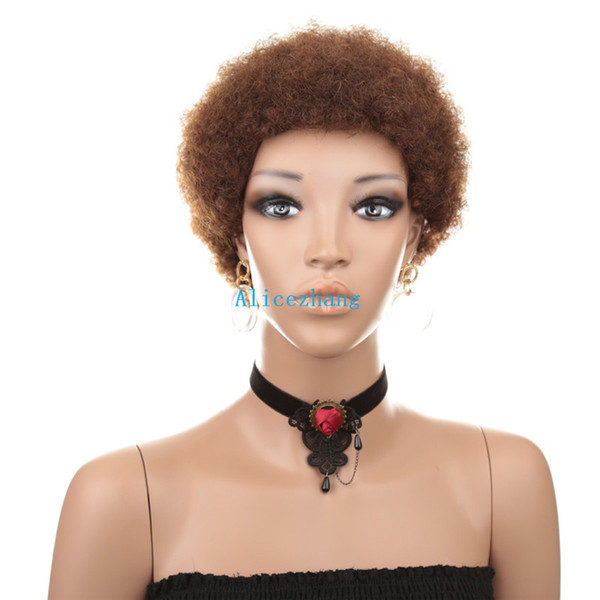 Brazilian human hair Short afro curly wigs natural color machine made kinky curly wigs for black women