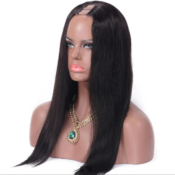 Silky Straight Hair U Part Virgin Human Hair Wig 100% Brazilian Hair Middle Openning 2*4 Inches Size Wig Natural Color 