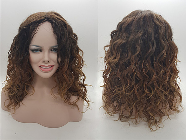 H6698 New Long Curly Ombre Wig Dark Roots High Quality Heat Resistant Fiber Wig Natural Hair For Black And White Women