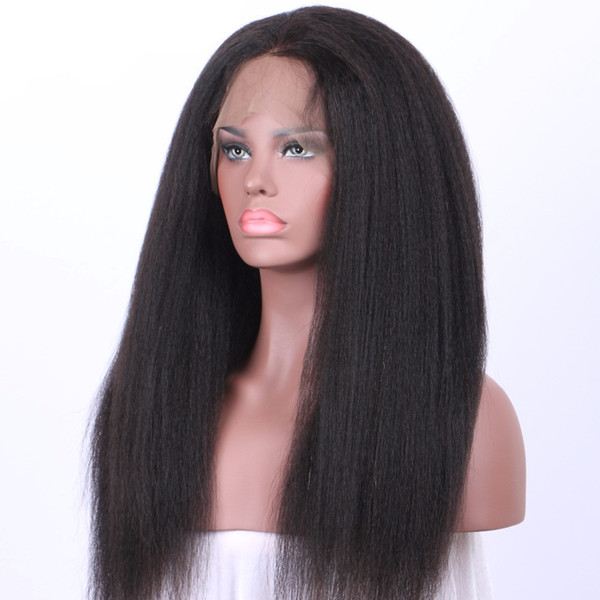 Peruvian Human Virgin Hair Kinky Straight 360 Lace Frontal Wig Light Yaki 360 Lace Wig Machine Wig For Sale