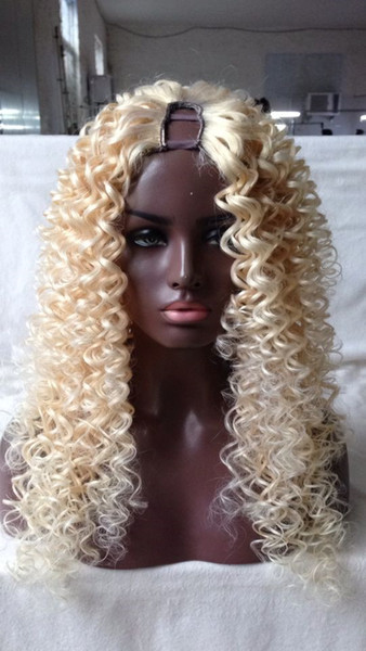 Lightest Blonde U Part Wig Human Hair Virgin Brazilian Big Curly Upart Wig Human Hair Middle Part Wig Color #613 For White Women