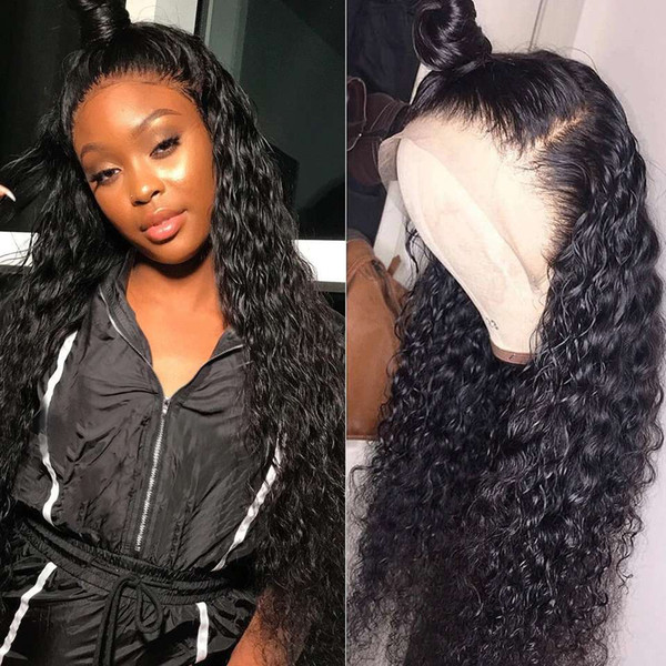 Deep wave brazilian hair wigs pre plucked 360 lace frontal wig water wave human hair for black women 150% density