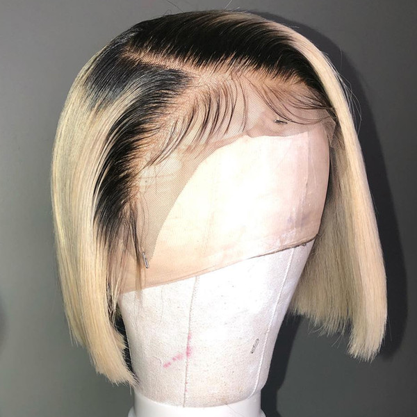 613 Blonde Lace Front Wigs Short Bob Brazilian Human Hair Wig 150% Density Remy Straight Hair T/1B 613 Short Bob Wigs