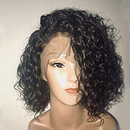 13x6 Curly Short Lace Front Wig Brazilian Virgin Hair 150%density Remy Curly Bob Lace Wig Pre Plucked for Black Women Natural