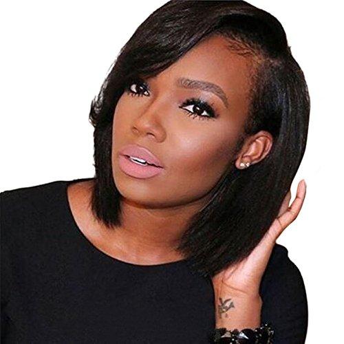 Short Bob Human Hair Lace Front Wig Brazilian Virgin Glueless Silky Straight Hair Wigs with Baby Hair for Black Women 10A Grade