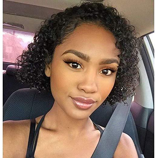 Cheap Short Curly Lace Front Human Hair Wigs for Black Women Brazilian Virgin Hair Glueless curly bob frontal wig 130% density