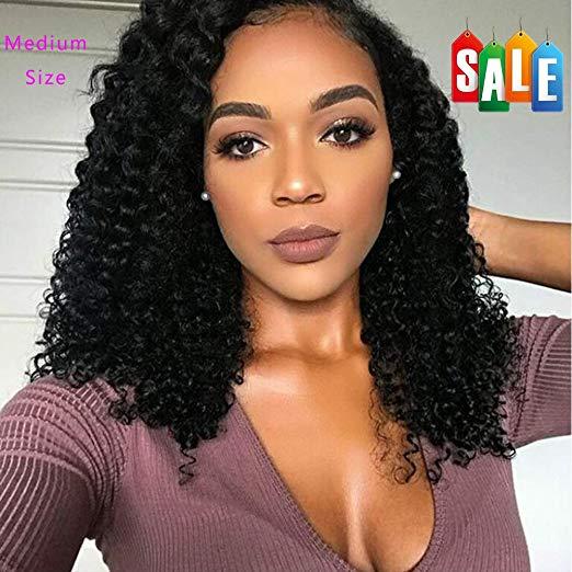 Lace Front Curly Human Hair Wigs for Women Brazilian Human Hair Glueless full lace black culry Wigs Natural Color (14 inch)