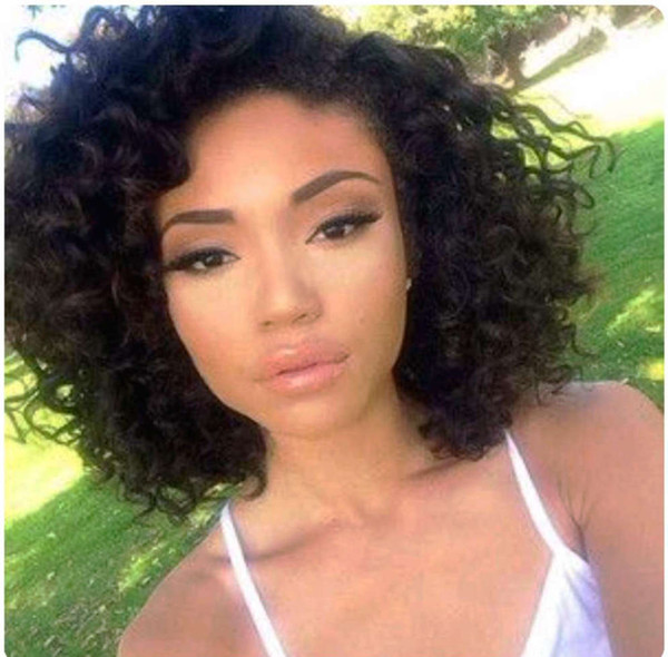 Natural hair wig short curly bob full lace human hair wig 130% density 10inch lace front bob wig