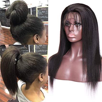 Glueless Yaki Straight 360 Lace Front Wig 130% Remy Brazilian Human Hair Light Kinky Lace front Wig With Baby Hair Pre Plucked