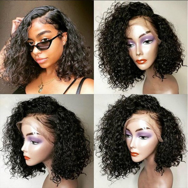 Full Lace Human Hair Wigs Pre Plucked Brazilian Short lace front human Wigs For Black Women Curly Wig Bleached Knots Remy 130% Density