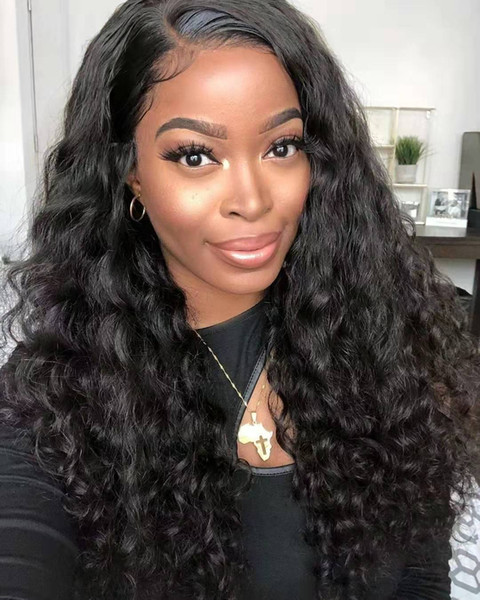 180% 22inch black wavy Curly Lace Front Wigs Human Pre Plucked Lace Frontal Wig Brazilian Human Hair Wigs For Women Wet Wavy Glueless