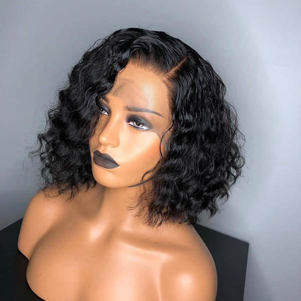 Short Curly Lace Front Human Hair Wigs Pre Plucked 150%density Brazilian Remy Hair Bob 360 Lace Front Wigs For Black Women