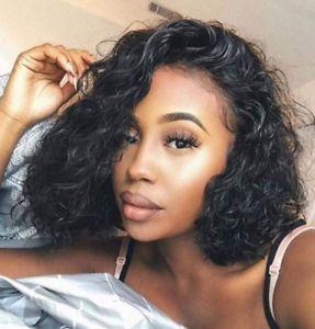 Curly Bob Lace Front Wig Brazilian Human Hair 150%density Short water Wavy for Black Women Side Part Pre Plucked Bleached Knots