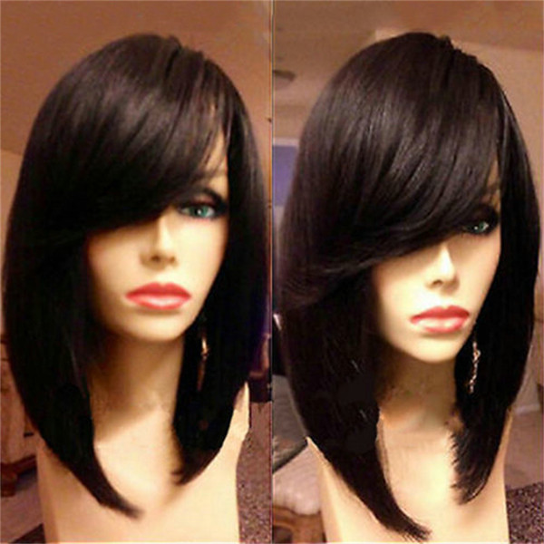 Best natural Brazilian straight Bob lace front wigs side bang Full natural 180%density 360 lace frontal wigs for sale 14inch