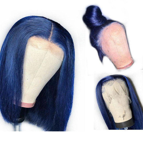 Blue Bob Wig Lace Front Short Cut Hairstyles Glueless Virgin Brazilian Blue Colored Full Lace Human Hair Wigs Pre Plucked With Baby Hair