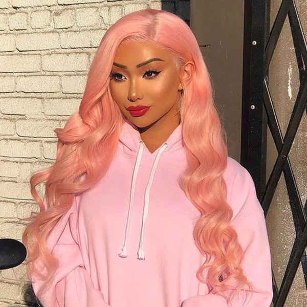 Pink Lacefront Wig Pre Plucked Hairline Body Wave Brazilian Virgin Glueless Pink Lace Front Human Hair Wigs With Baby Hair