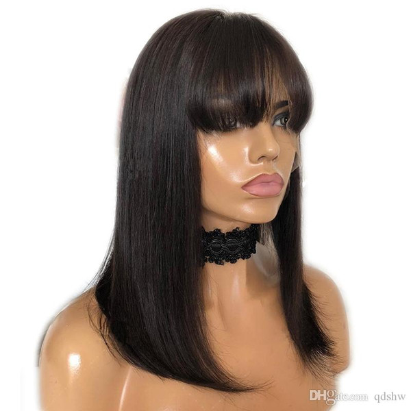 Human Hair Lace Wigs Silk Top For Black Women Preplucked Virgin Brazilian Glueless Silk Base Full Lace Straight Human Hair Wigs With Bangs