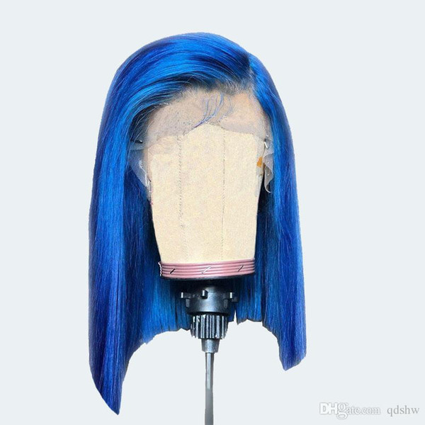 Blue Lace Front Wig Human Hair Short Bob For Black Women Brazilian Virgin Hair Glueless Color Blue Full Lace Wigs Preplucked Free Part