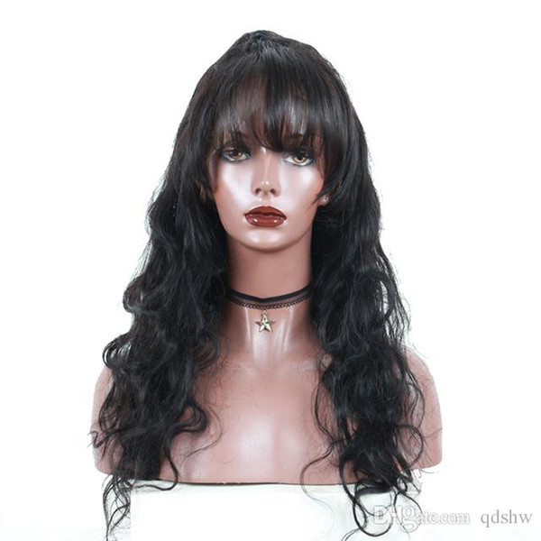 Full Lace Wigs With Bangs Body Wave Pre Plucked Hairline Virgin Brazilian Lace Front Human Hair Wig With Bangs For Black Women