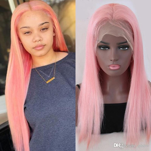 Pink Full Lace Human Hair Wigs Pre Plucked Brazilian Remy Glueless Straight Light Pink Lace Front Wig For White Women With Baby Hair