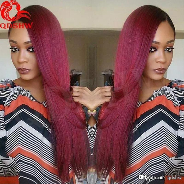 Burgundy Human Hair Lace Front Wig Ombre Glueless Virgin Brazilian 99j Burgundy Full Lace Straight Ombre Human Hair Wigs With Baby Hair