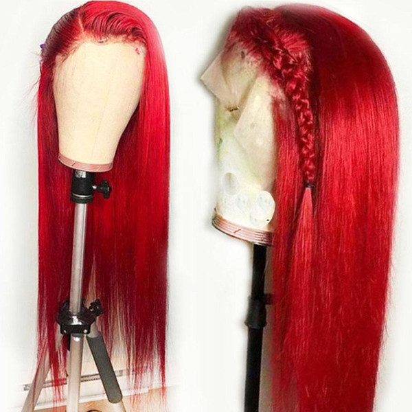 Red Human Hair Lace Wigs Colored Bleached Knots Long Straight Brazilian Virgin Hair Pre Plucked Red Full Lace Human Hair Wigs