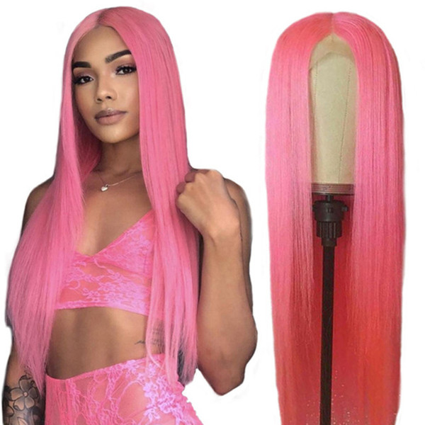 Pink Lace Front Wigs Pre Plucked Virgin Malaysian Glueless Full Lace Human Hair Wigs Straight Colored Pink Lacefront Wig For Black Women