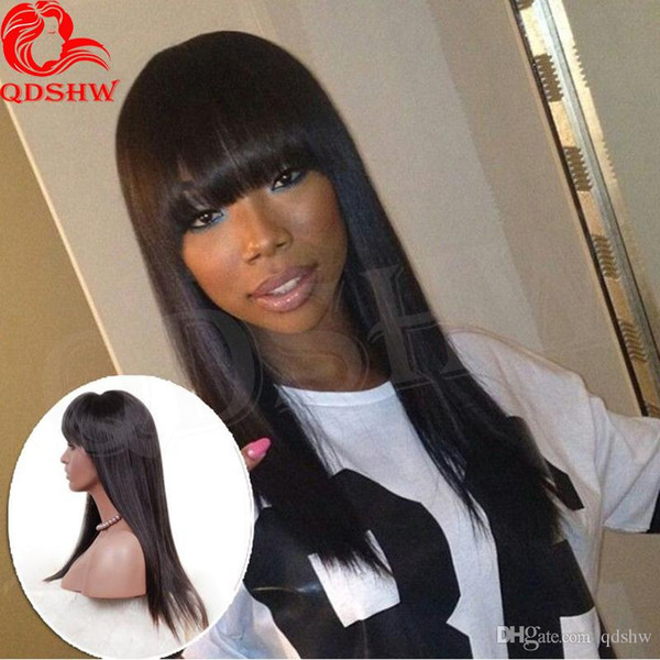 Full Lace Wig Silk Top Human Hair With Bangs Pre Plucked Glueless Virgin Peruvian Silk Base Lacefront Wigs For African American