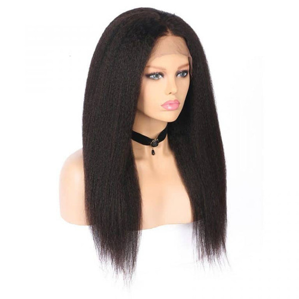 Full Lace Human Hair Wigs Kinky Straight Bleached Knots Free Part Virgin Malaysian Glueless Italian Yaki Lace Front Wig Pre Plucked Hairline