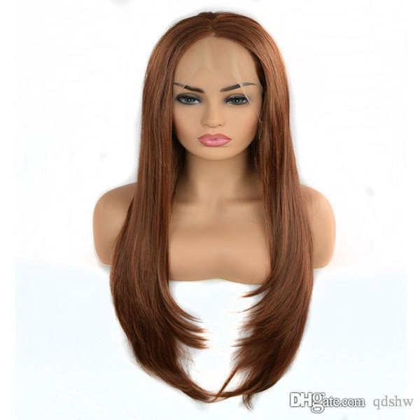 Heat Resistant Synthetic Lace Front Wig Color Brown Glueless Synthetic Fiber Hair Lace Wigs Natural Hairline For White Women