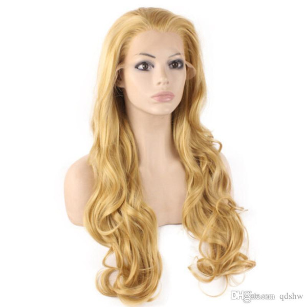 Natural Blonde Hair Wig Natural Wave Glueless High Temperature Fiber Hair Long Wavy Blonde Synthetic Hair Lace Front Wigs For Women