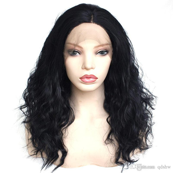 Synthetic Hair Lace Wig Heat Resistant Middle Part Medium Length Hair Glueless Loose Wave Synthetic Lace Front Wig For Women