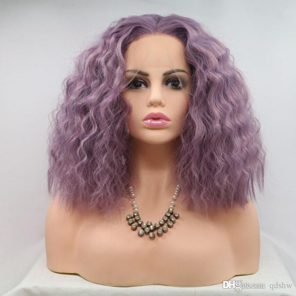 Purple Bob Lace Front Wig High Temperature Wavy Synthetic Wigs For Women 180 Density Full Wig