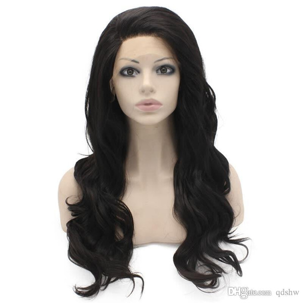 Synthetic Hair Lace Wig For Black Women Heat Resistant Fiber Hair Long Black Natura Wave Glueless Synthetic Lace Front Wigs