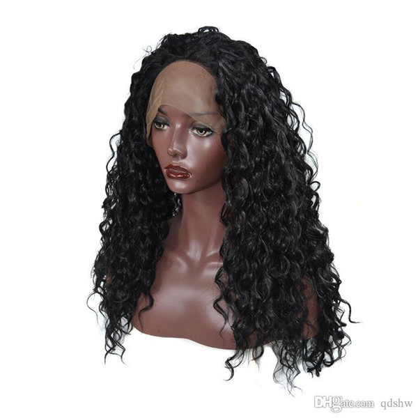 Synthetic Curly Wig With Baby Hair Long Black Color Glueless Curly Lace Front Wigs Heat Resistant For Black Women