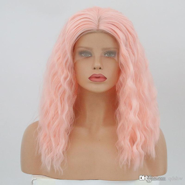 Pink Synthetic Lace Front Wig For White Women Glueless High Temperature Fiber Hair Water Wave Pink Lacefront Synthetic Wigs With Baby Hairs