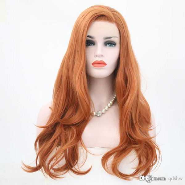 Lace Front Wigs Orange Color Natural Hairline Glueless Light Orange Synthetic Lacefront Heat Resistant Fiber Hair Wig Side Parting For Women