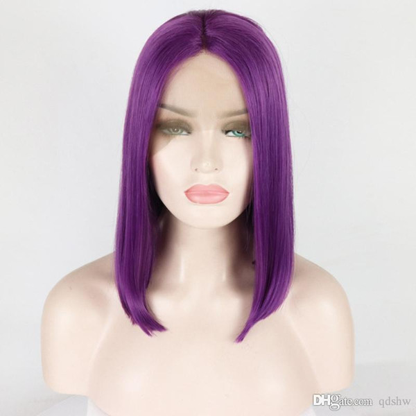 Dark Purple Synthetic Lace Front Bob Wig Short Cut Realistic Looking Heat Resistant Fiber Bob Lace Front Wigs For Women