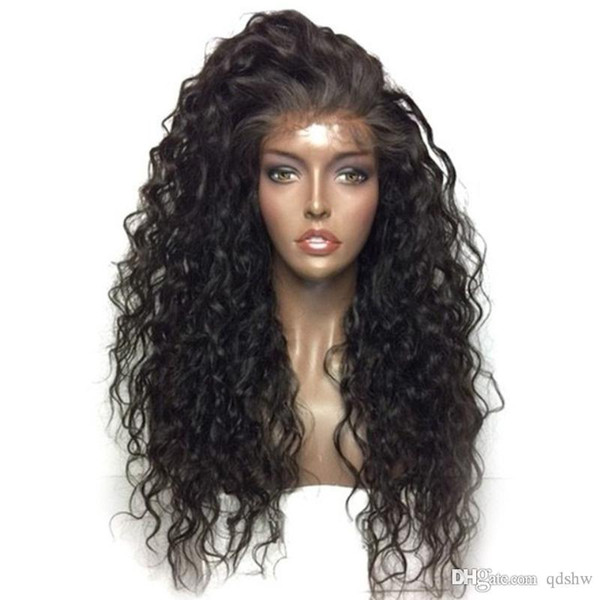 Black Loose Curly Water Wave Synthetic Lace Front Wig Glueless Heat Resistant Fiber With Baby Hair For Women