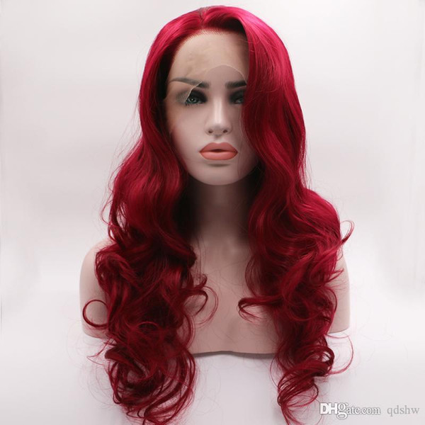 Red Synthetic Lace Front Wig For Women Wavy Heat Resistant Fiber Dark Red Glueless Synthetic Lace Front Wigs