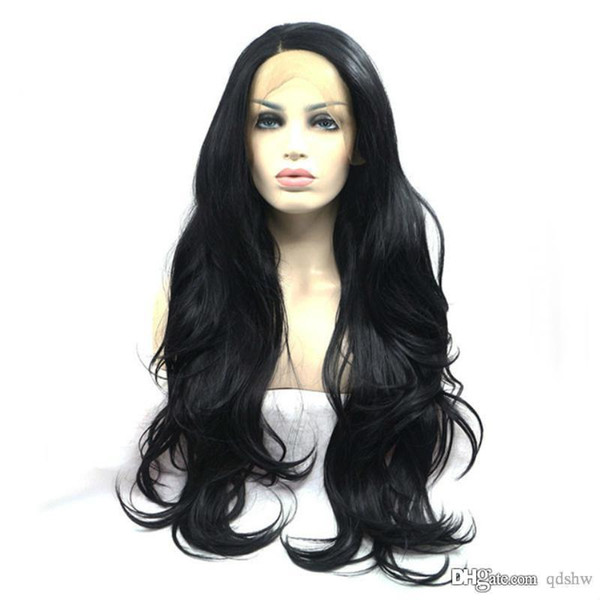 Synthetic Lace Front Wigs With Baby Hair Heat Resistant Fiber Hair Natural Black Long Natural Wave Synthetic Lacefront Wig For Black Women