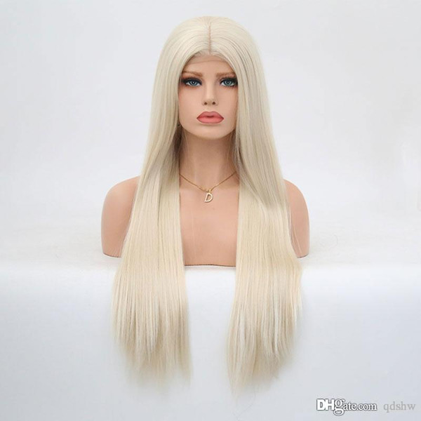 Blonde Lacefront Wig Synthetic For White Women Heat Resistant Fiber Hair Middle Part Glueless Blonde Synthetic Lace Front Wigs Baby Hairs