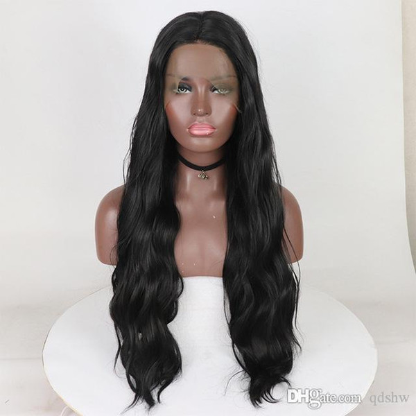 Long Wavy Synthetic Front Lace Wigs 180 Density Pre Plucked Hairline Heat Resistant Fiber Glueless Synthetic Lacefront Wig For Black Women