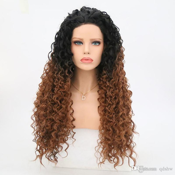 Ombre Lace Front Wig Synthetic Curly Heat Resistant Fiber Hair Two Tone Color Glueless Synthetic Wigs For Black Women